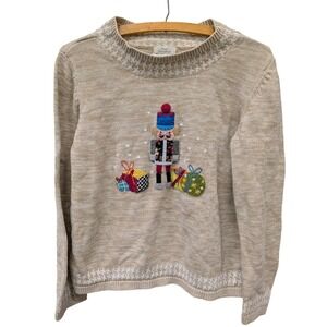 Vintage Women's Nutcracker Christmas Novelty Sweater Hand Embroidered Cotton- L